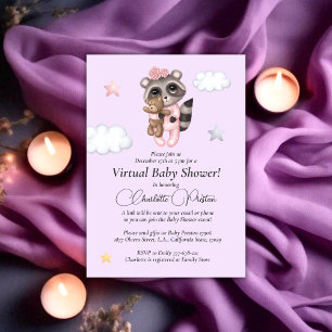 Invitation Gentle Raccoon animal Baby shower virtuel fille