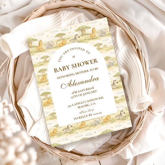 Invitation Gentle Safari Animals  Baby Shower