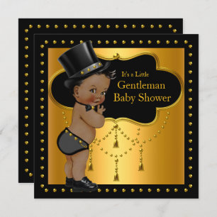 Invitation Gentleman Baby shower Cute Boy Tophat Ethnique