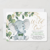 Invitation Gentleman Elephant Wild One Green 1er Anniversaire (Devant)