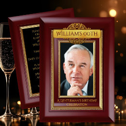 Invitation Gentlemen Elegant Gold Mahogany Photo Birthday
