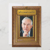 Invitation Gentlemen Elegant Rustic Gold Wood Photo Birthday (Devant)