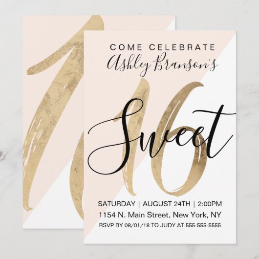 Invitation Géo Faux Géo Faux Gold Foil Blanc Bleu Grise Géo G (Devant / Derrière)