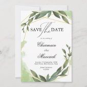 Invitation Geo Frame vert feuille Eucalyptus Enregistrer la d (Devant)