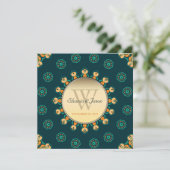 Invitation Geo Gems Circle Monogramme Turquoise Mariage or (Debout devant)
