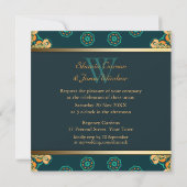 Invitation Geo Gems Circle Monogramme Turquoise Mariage or (Dos)