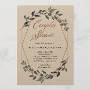 Invitation Geo Kraft verdoyant   Rose Gold Couples Douche