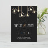 Invitation Geo Lights Black and Gold Modern Mariage géométriq (Debout devant)
