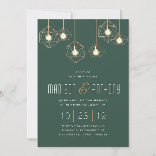 Invitation Geo Lights Emerald Green Moderne Mariage géométriq (Devant)