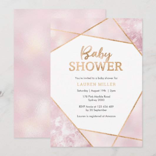 Invitation Geo Pink et Gold Baby shower (Devant / Derrière)