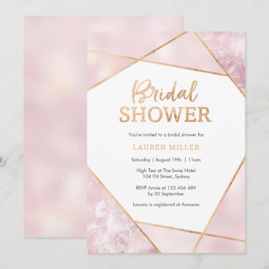 Invitation Geo Pink et Gold Bridal Douche (Devant / Derrière)