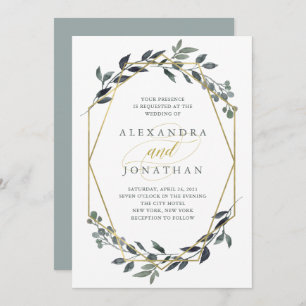 Invitation Geo verdoyant Mariage d'or
