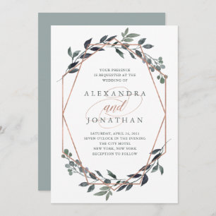 Invitation Geo vert   Mariage or Rose