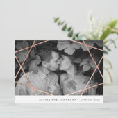 Invitation Geo Wedding | Faux Cuivre avec Photo Enregistrer l (Debout devant)