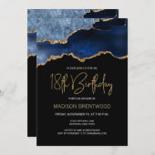 Invitation Géode Agate Blue Gold 18e fête d'anniversaire (Devant / Derrière)