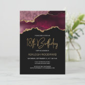 Invitation Géode Agate Bourgogne Gold 18e fête d'anniversaire (Debout devant)