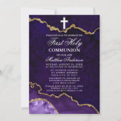 Invitation Géode Agate de marbre pourpre Première communion s (Devant)
