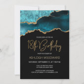 Invitation Géode Agate Gold Turquoise 18e fête anniversaire (Devant)