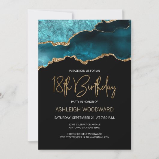 Invitation Géode Agate Gold Turquoise 18e fête anniversaire (Devant)