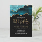 Invitation Géode Agate Gold Turquoise 18e fête anniversaire (Debout devant)