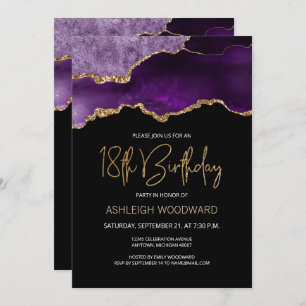 Invitation Géode Agate Purple Gold 18e fête d'anniversaire