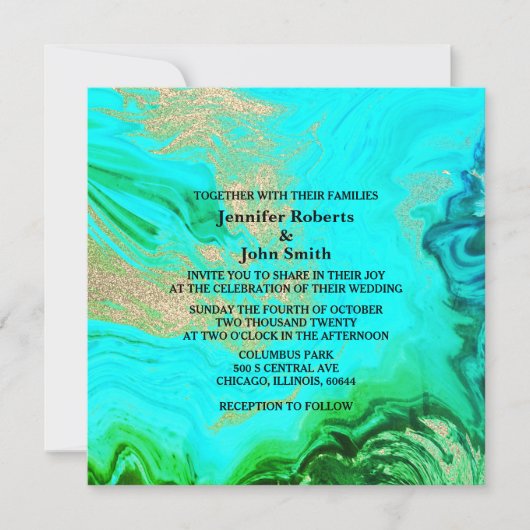 Invitation Géode Agate Turquoise Bleu Vert Parties scintillan (Devant)