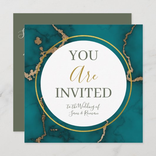 Invitation Géode Agate turquoise Gold Kintsugi (Devant / Derrière)