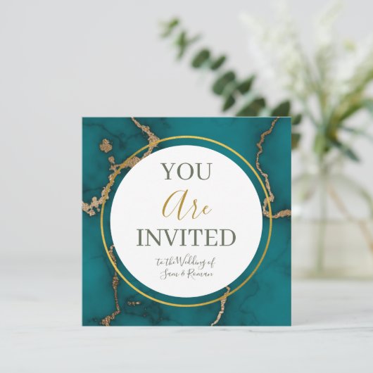 Invitation Géode Agate turquoise Gold Kintsugi (Debout devant)