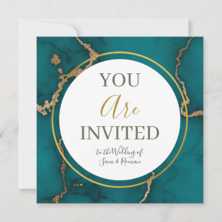 Invitation Géode Agate turquoise Gold Kintsugi