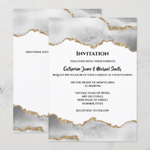Invitation Géode aquarelle faux or blanc agate élégant