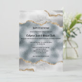 Invitation Géode aquarelle or argent blanc agate chic (Debout devant)