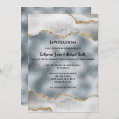 Invitation Géode aquarelle or argent blanc agate chic (Devant / Derrière)