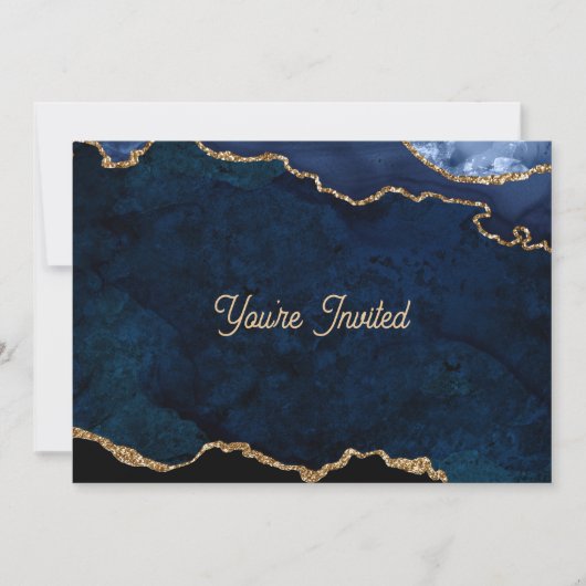 Invitation Geode Blue Gilded Birthday (Devant)
