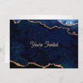 Invitation Geode Blue Gilded Birthday (Devant / Derrière)