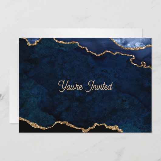 Invitation Geode Blue Gilded Birthday (Devant / Derrière)