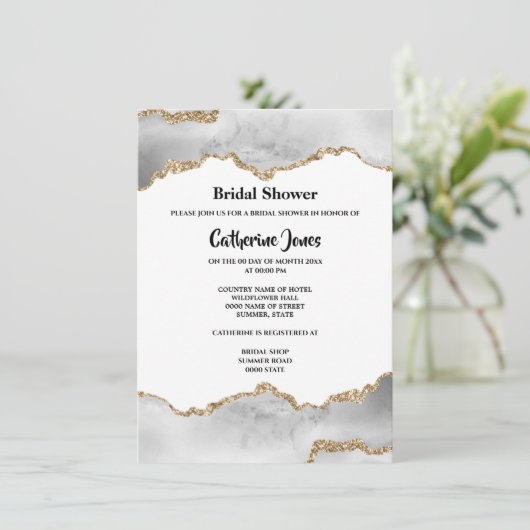 Invitation Géode chic or blanc agate aquarelle (Debout devant)