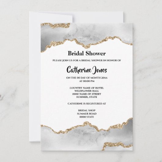 Invitation Géode chic or blanc agate aquarelle (Devant)