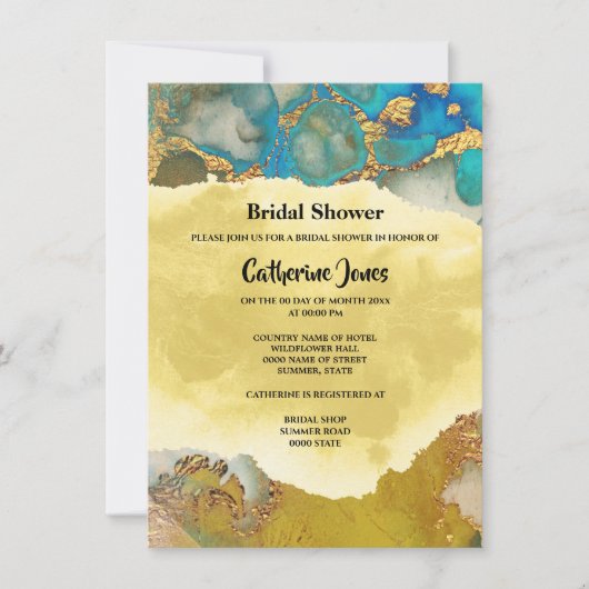 Invitation Géode chic or bleu agate aquarelle mariée (Devant)