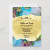 Invitation Géode couleurs paon abstraites aquarelle agate (Devant)