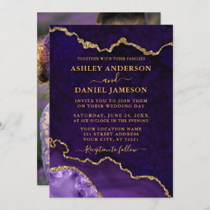 Invitation Géode d'agate de marbre violet Mariage photo Or