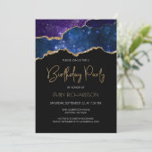 Invitation Géode d'agate dorée étoilée pour anniversaire tout (Debout devant)