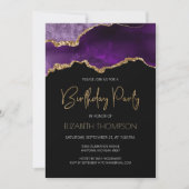 Invitation Géode d'agate dorée violette pour anniversaire tou (Devant)