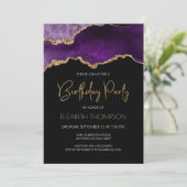 Invitation Géode d'agate dorée violette pour anniversaire tou (Debout devant)