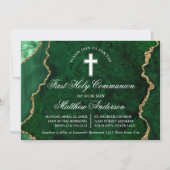 Invitation Géode d'âge en marbre vert or Première communion (Devant)