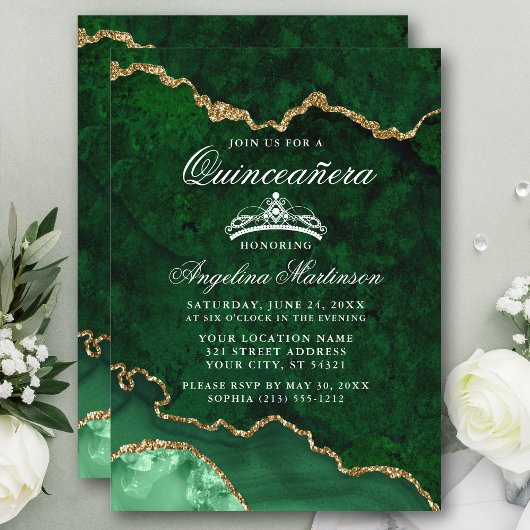 Invitation Géode d'âge en marbre vert Quinceanera