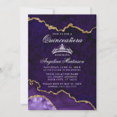 Invitation Géode d'âge marbré or violet Quinceanera (Devant)