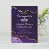 Invitation Géode d'âge marbré or violet Quinceanera (Debout devant)