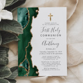 Invitation Géode d'âge Or vert Première communion sainte