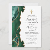 Invitation Géode d'âge Or vert Première communion sainte (Devant)