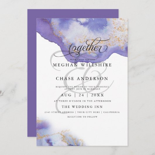 Invitation Géode d'aquarelle Améthyste moderne BarefootBride™ (Devant / Derrière)